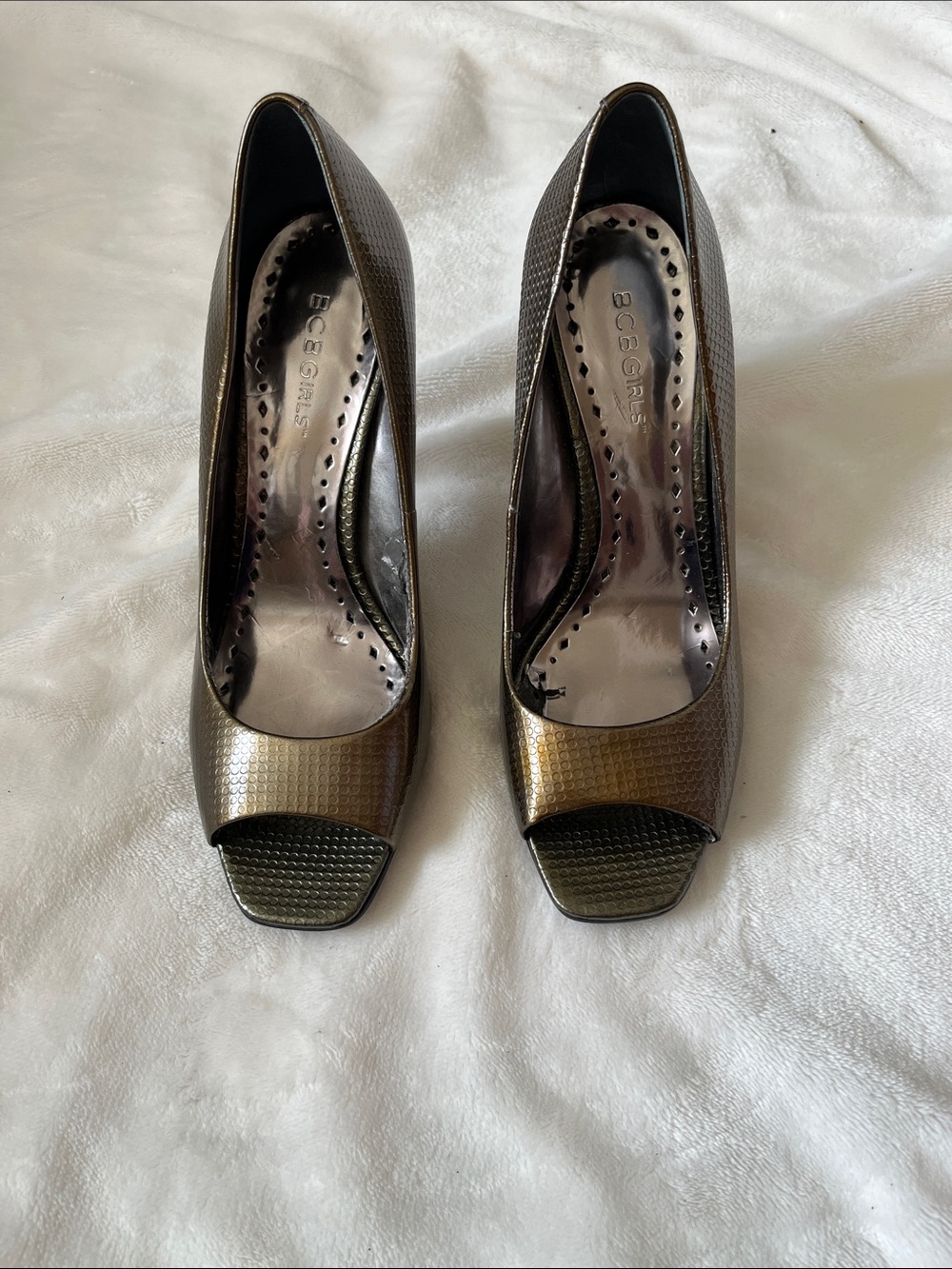 BCBGirls Metallic Bronze Peep-Toe Pumps